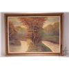 Image 2 : N. Kappel (?), acrylic on massonite painting of a autumn trees with stream, 25 1/4" X 36"