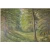 Image 1 : Unidentified artist, framed acrylic on massonite painting of a ravine in green, artist signed, 37" X