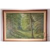 Image 2 : Unidentified artist, framed acrylic on massonite painting of a ravine in green, artist signed, 37" X