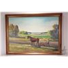 Image 2 : Unidentified artist signed acrylic on canvas painting depicting a farmer plowing with horses, 25 1/4