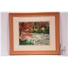 Image 2 : King framed silk embroidered panel of a serene autumnal woodland stream, overall dimensions includin