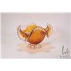 Image 1 : MCM amber art glass bowl with ruffled colourless edge and foot, marked CH XXI ( Canadian Glass House