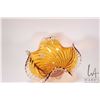 Image 2 : MCM amber art glass bowl with ruffled colourless edge and foot, marked CH XXI ( Canadian Glass House