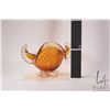 Image 3 : MCM amber art glass bowl with ruffled colourless edge and foot, marked CH XXI ( Canadian Glass House