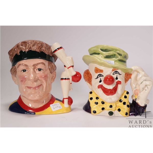 Two Royal Doulton character jugs including "The Clown" D6834 and "The Juggler" D6835