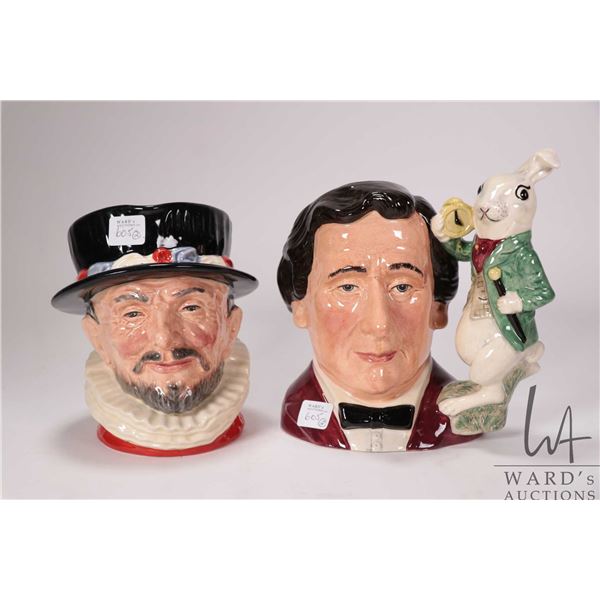 Two Royal Doulton character jugs including "Lewis Carroll" D7096 and "Beefeater" D6206