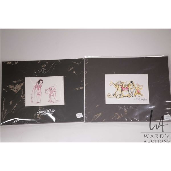 Two Swarovski collectible lithographs including Snow White and the Seven Dwarfs and Pooh & Pals, eac