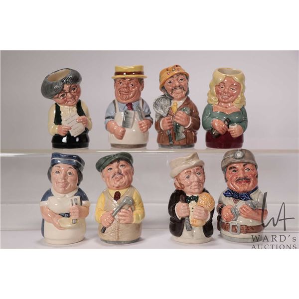 Eight Royal Doulton "Doultonville toby jugs incuding Miss Nostrum the nurse, Major Green, Miss Studi