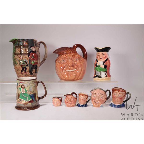 Large Beswick "Falstaff" 8" jug, large Royal Doulton "John Barleycorn Old Lad" with two smaller matc