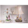 Image 1 : Two Dresden style porcelain table lamps including one with four figures and porcelain shade and one 