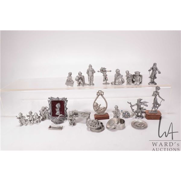Selection of pewter miniatures including Michael Ricker Santaville etc.