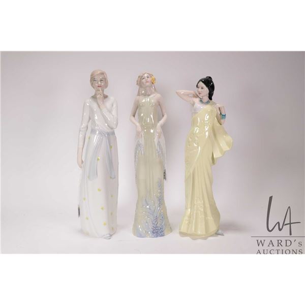 Three Royal Doulton figurines from the Reflection series including "Eastern Grace" HN3138, "Pensive"