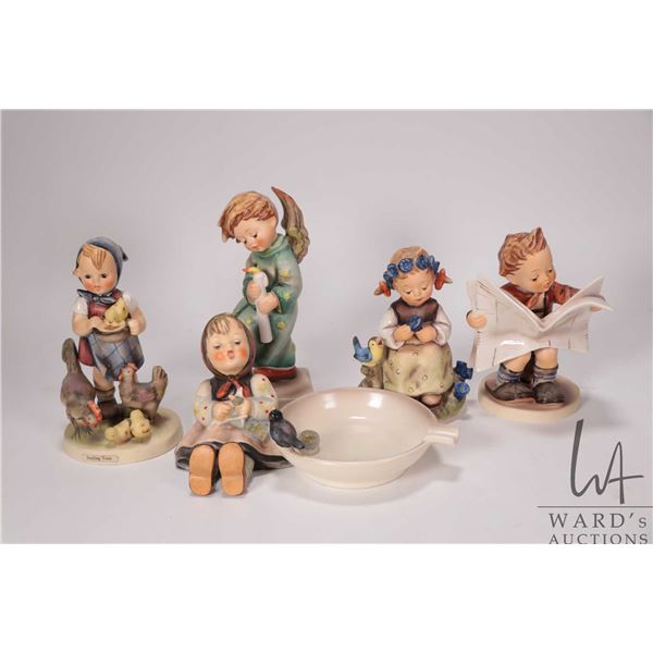 Five Hummel/ Goebel figurines including ashtray, Feeding Time, Heavenly Angel etc.