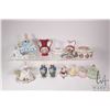 Image 1 : Selection of collectibles including Dresden figurines and Limoges pin tray, bud vase, lidded dresser