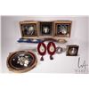 Image 1 : Selection of shadow box framed shell art, decorative needlework wall hangings, small framed cameos e