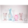 Image 1 : Cased Victorian style 13" ruffled edged ewer, quilted case vase, a pair of hand painted cased glass 