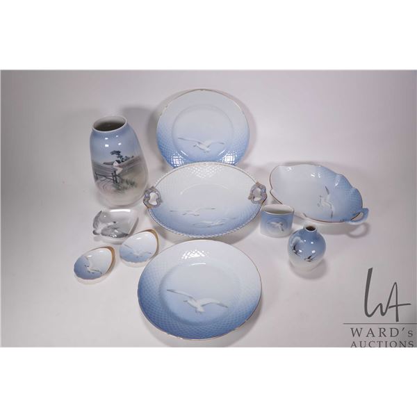 Tray lot of collectibles including Bing & Grondahl Royal Copenhagen 7 1/2" vase, 10" double handled 