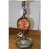 Image 2 : Vintage Moorcroft Hibiscus lamp with cast white metal cherub motif and footed base, 26" in height in