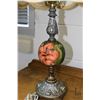 Image 4 : Vintage Moorcroft Hibiscus lamp with cast white metal cherub motif and footed base, 26" in height in