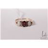 Image 2 : 10kt yellow gold ring set with two opal, oval cut garnet and six diamond accent gemstones, size 6.5