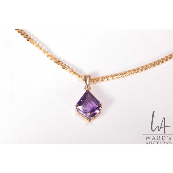 14kt yellow gold cuban link 21" necklace and a tested 14kt yellow gold and kite cut amethyst gemston