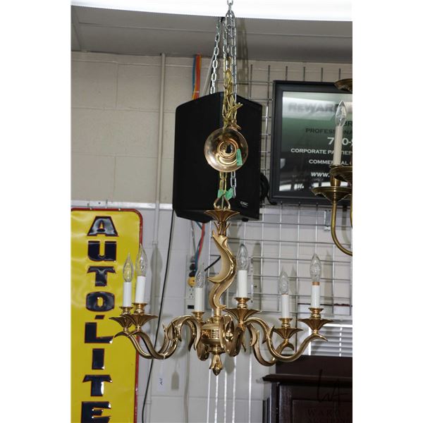 Lunar 24kt gold plated six branch hanging Cobra seriels chandelier, No. 3029/6 25" diameter