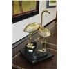 Image 1 : Vintage Mid century solid brass sculpture featuring two cranes on black onyx marble base, 12 1/2" in
