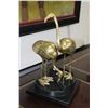 Image 2 : Vintage Mid century solid brass sculpture featuring two cranes on black onyx marble base, 12 1/2" in