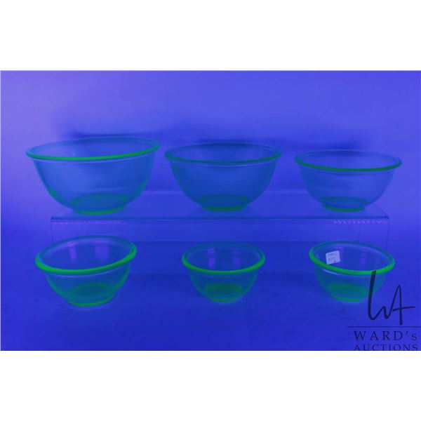 Set of six vintage Anchor Hocking Uranium glass mixing bowl set