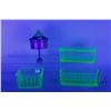 Image 1 : Four pieces of vintage green Uranium glass including a double stacked refigerator box plus a square 