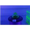 Image 4 : Four pieces of vintage green Uranium glass including a double stacked refigerator box plus a square 