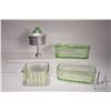 Image 5 : Four pieces of vintage green Uranium glass including a double stacked refigerator box plus a square 