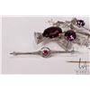 Image 3 : Two vintage sterling silver brooches including bar brooch set with gemstone like stones and marked B