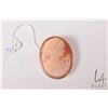 Image 1 : Vintage carved cameo brooch in gold washed marked .925 bezel with pendant bail