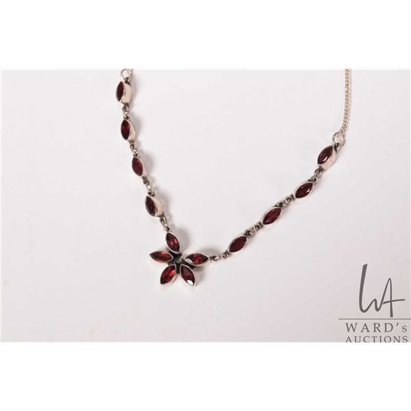 Silver and garnet gemstone necklace marked .925