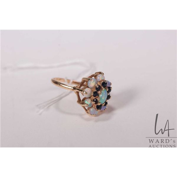 14kt yellow gold, opal and sapphire ring, size 7.5