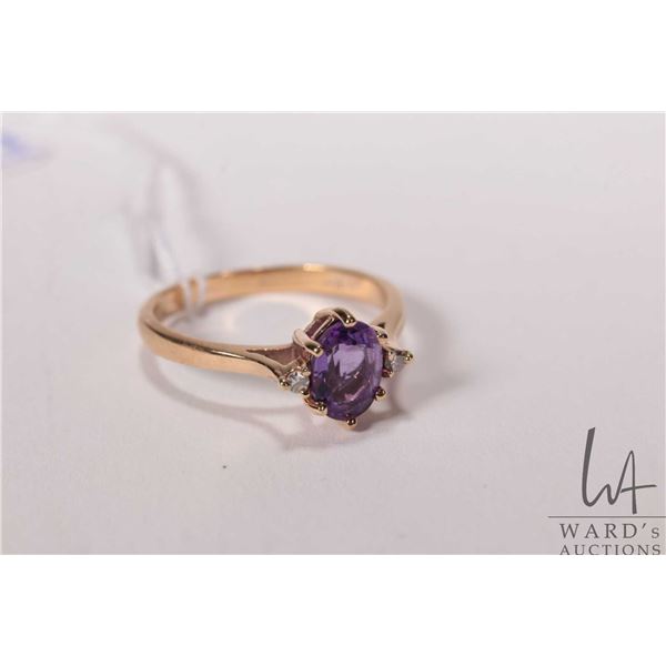 10kt yellow gold, amethyst and diamond ring, size 7