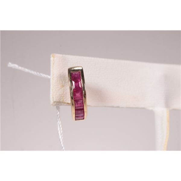 14kt yellow gold earrings set with 1.40cts of channel set genuine ruby gemstones