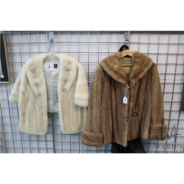 Vintage Perfect Furries Edmonton ladies cream fur shawl and Hurtiq Furs, possible mink fur jacket