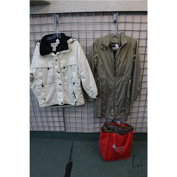 Two woman's Eddie Bauer jackets, both size medium plus an Eddie Bauer blanket