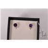 Image 1 : 14kt yellow gold earrings set with round amethyst gemstones and accent diamonds