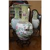 Image 1 : Large Chinese famille rose porcelain vase with yellow ground neck with scrolling floral motif and bo