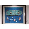 Image 1 : Inuit art hand made wool applique Kiluk featuring an ice fishing scene, overall dimensions including