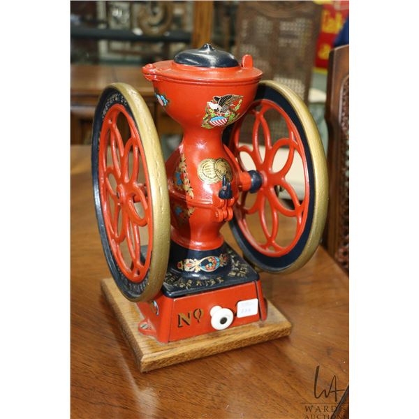 Enterprise Manufacturing Co. of Philadelphia cast iron, double wheel coffee grinder, 12" in height
