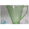 Image 2 : Three pieces of Uranium glass pitcher, double handled dish and 5 1/2" beaker