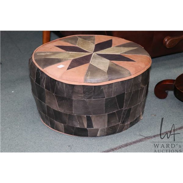 Vintage leather Moroccan pouf, note: some distressing, see photos