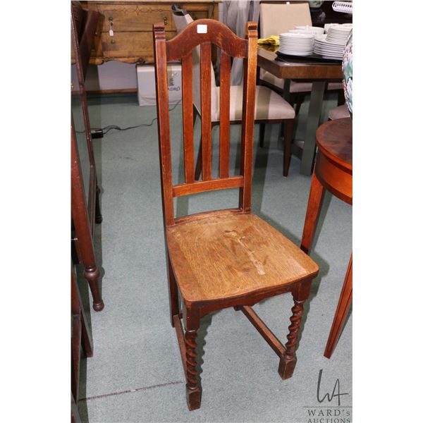 Antique small slat back chair with 18 1/2" seat height and seat of 14" W X 15" D
