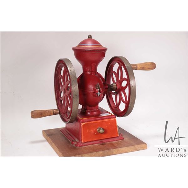 Vintage cast iron, double wheel coffee grinder