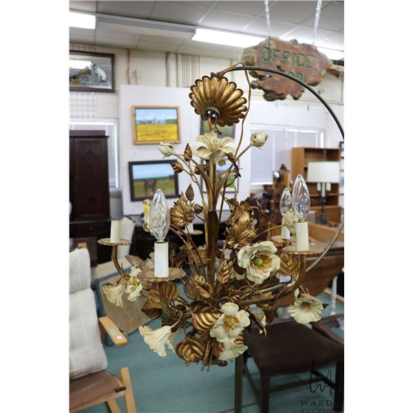 Vintage gilt metal Italian Regency style five branch hanging chandelier