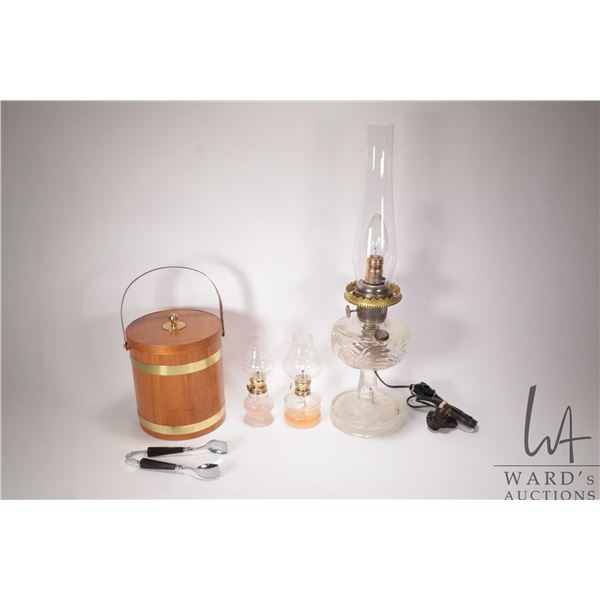 Selection of collectibles including Model B Tall Washington Drape colourless Aladdin lamp, converted